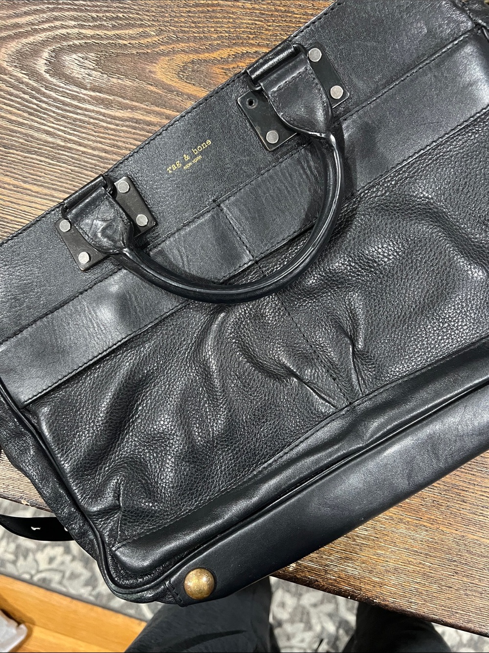 rag & bone Black Leather Men's Briefcase with Dual Handles